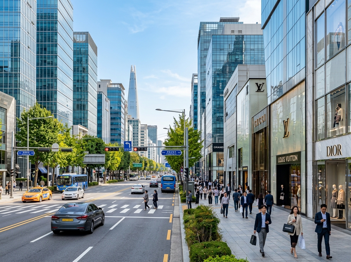 Modern architecture and clean streets in Gangnam district