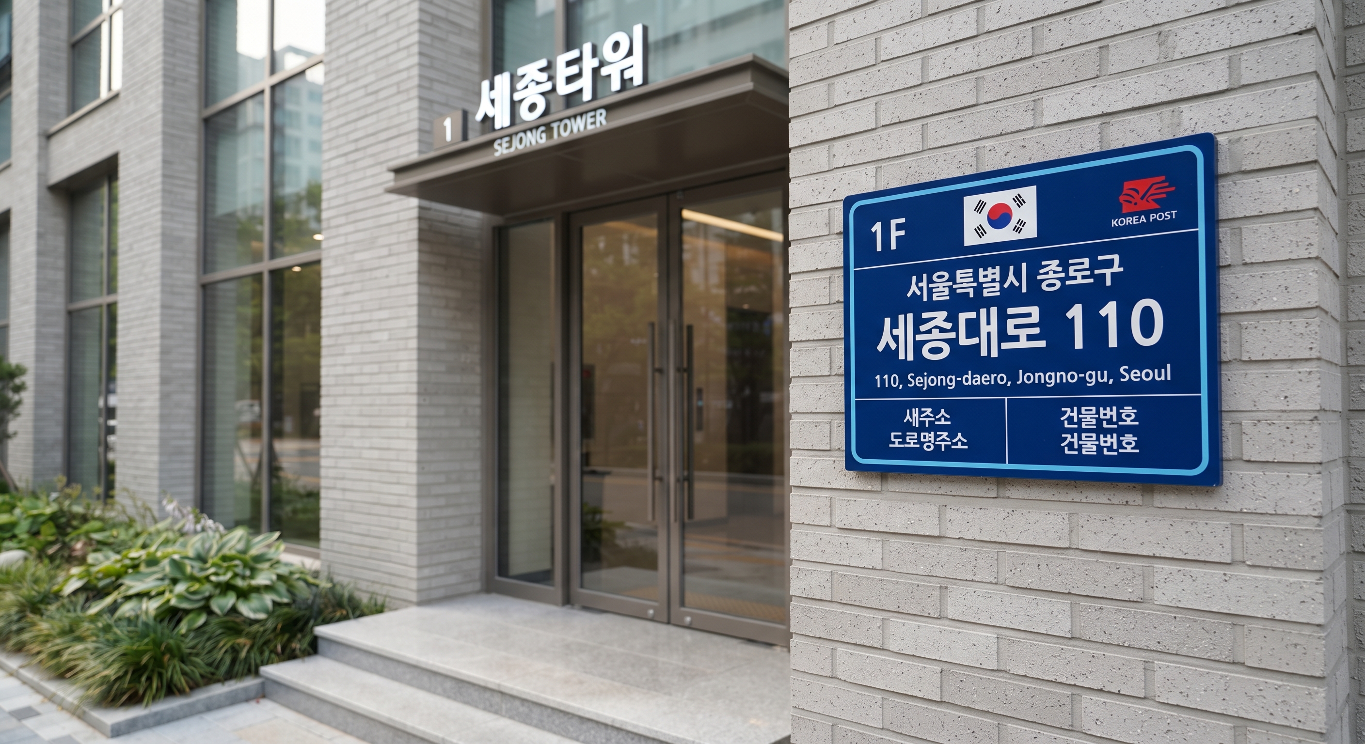 Korean address plaque on building entrance