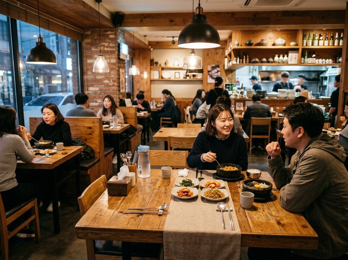Korean restaurant interior with table setting