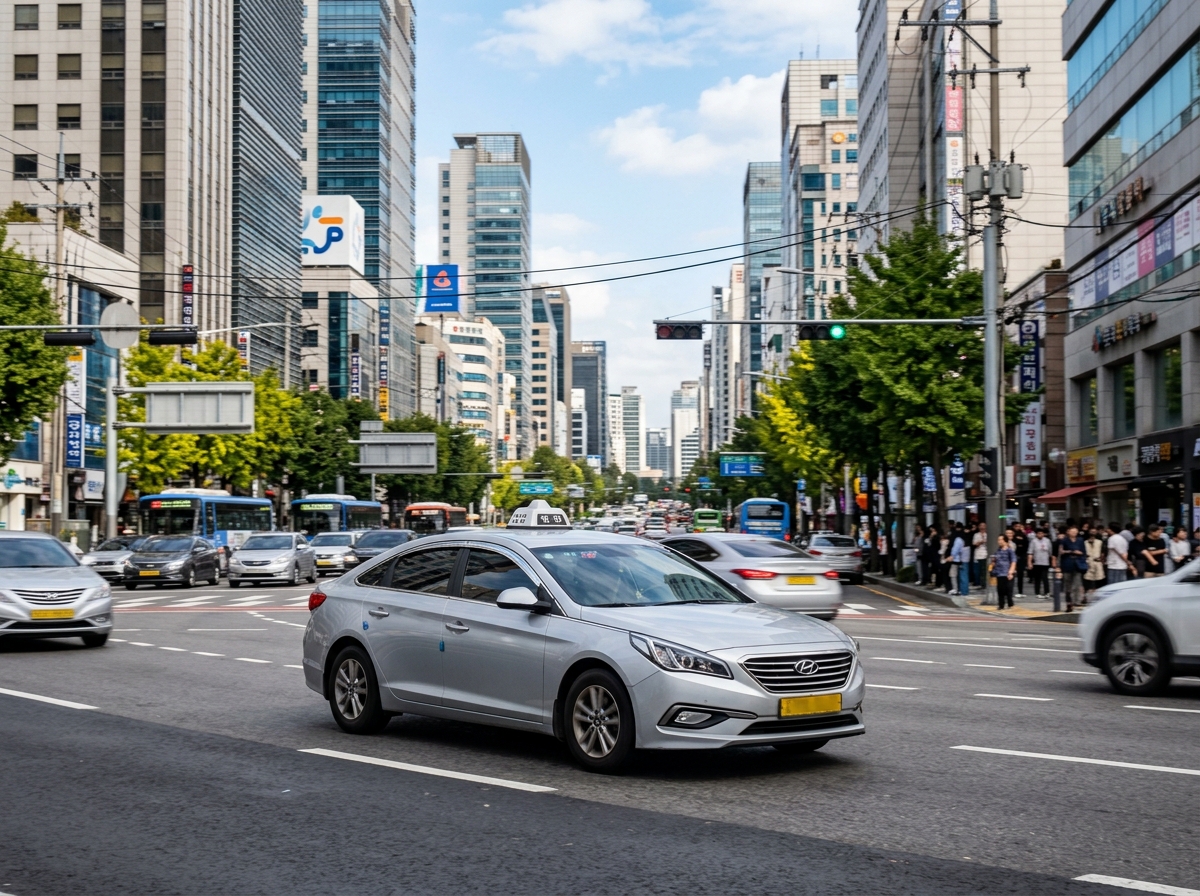 Korean taxi on city street