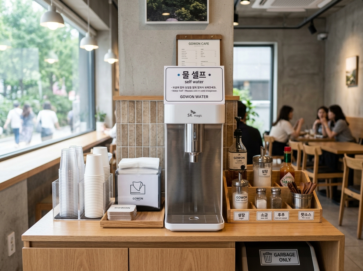 Self-service station in a Korean café