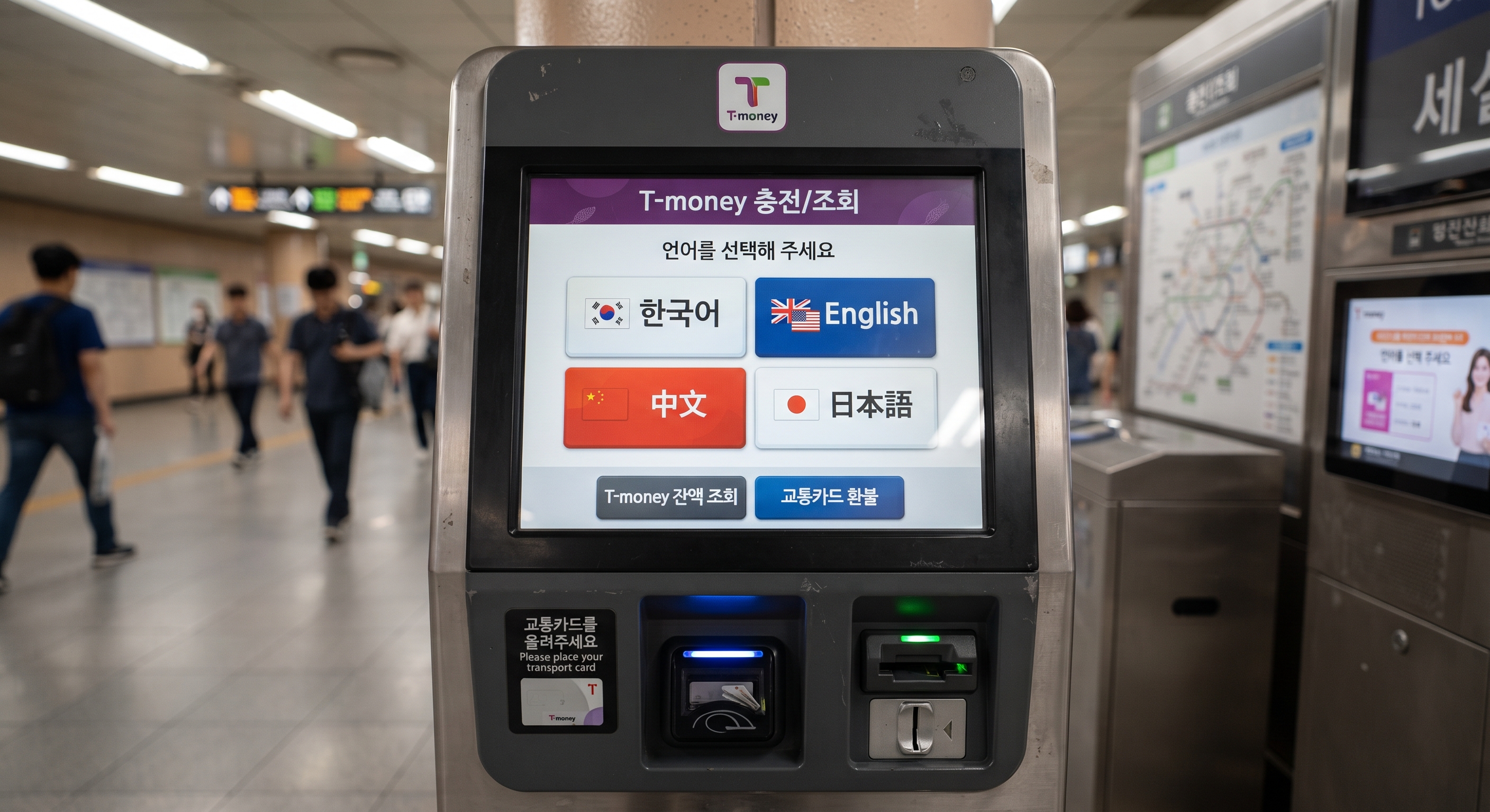 T-money card recharge machine at a Korean subway station