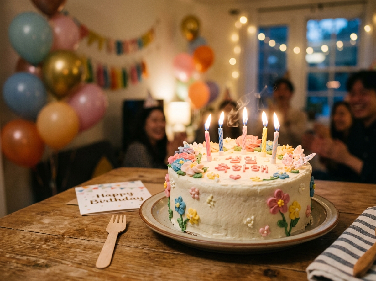 Korean birthday cake with candles celebration